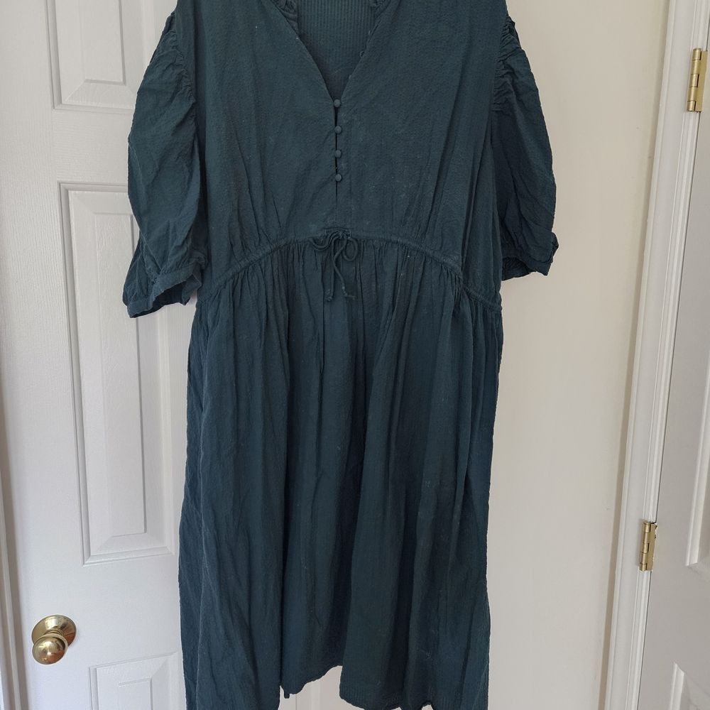 a new day Teal Green Button-Front Midi Dress with Drawstring Waist